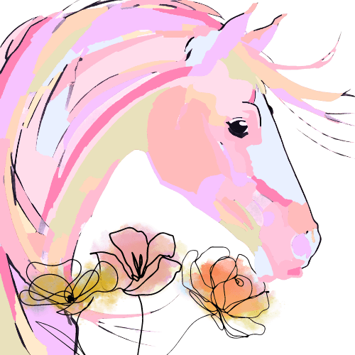 Pastel Horse Logo with watercolor and flower illustrations